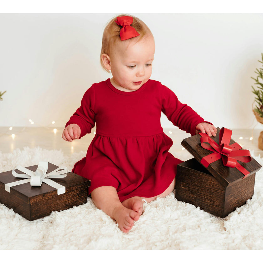 long sleeve twirl dress | scarlet red