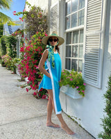 Hollyhock Sun Hat -  Vintage Azure Garden Rose Long Ribbon