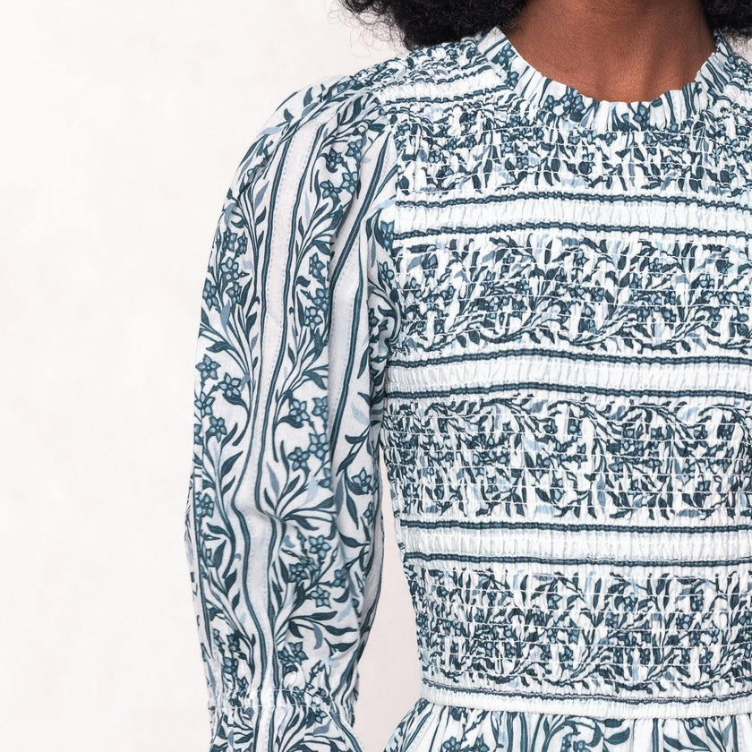 Danielle Dress in Blue Linear Print