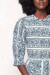 Danielle Dress in Blue Linear Print