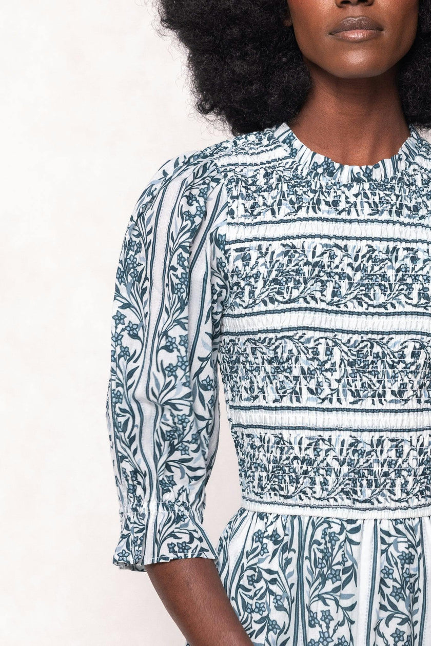 Danielle Dress in Blue Linear Print