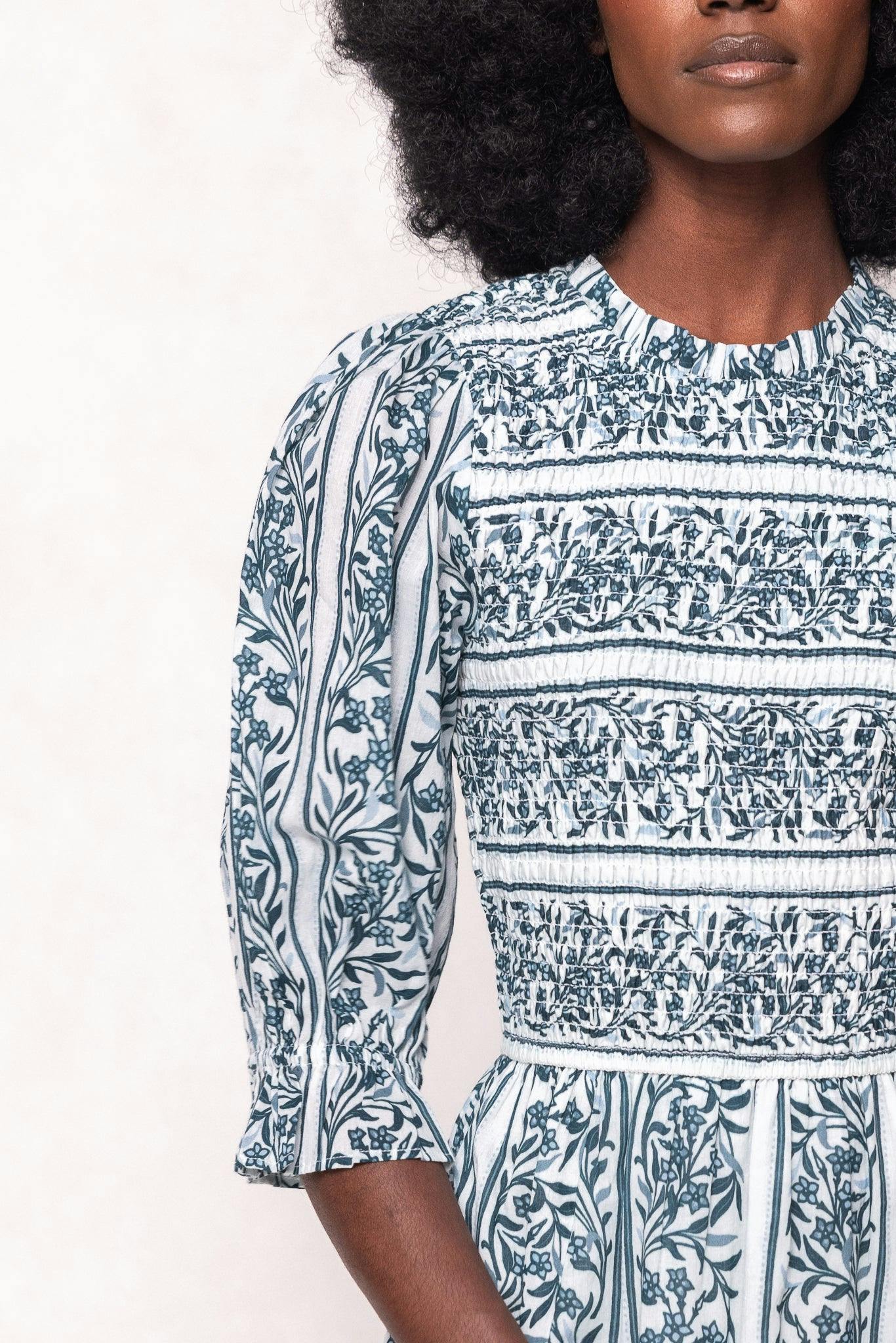 Danielle Dress in Blue Linear Print