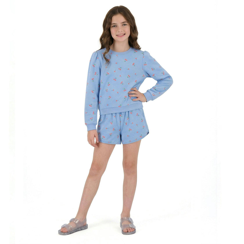 Tween Girls Crewneck Sweatshirt & Short Set | Cherry Print