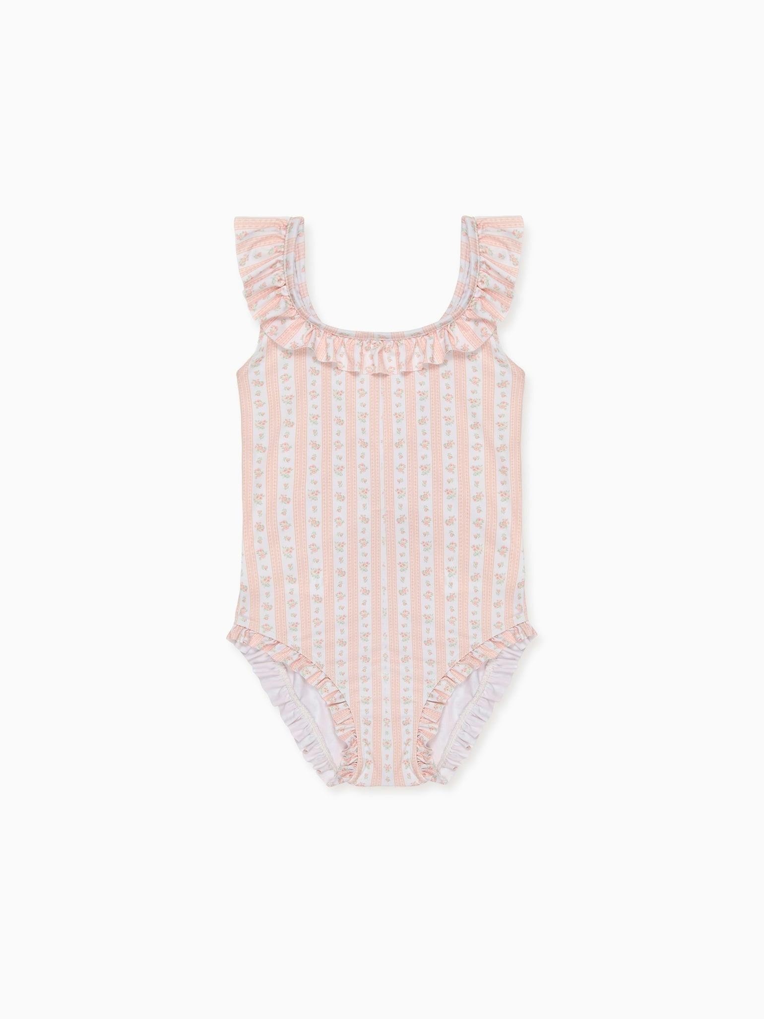 Pink Floral Stripe Opal Girl Swimsuit