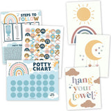 10-Piece Boho Rainbow Potty Training Charts & 6-Piece Bathroom Wall Art Decor Prints