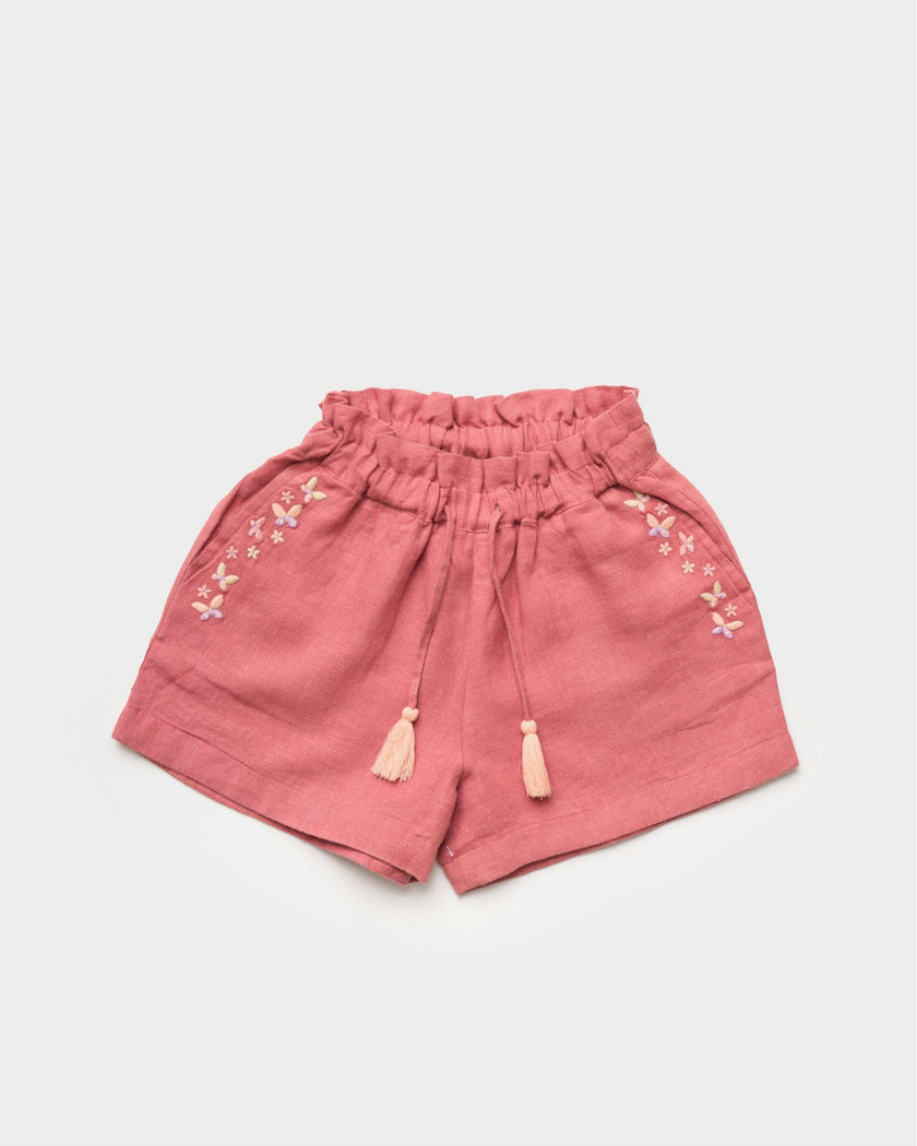 Roman Cotton Linen Dyed Fabric Short - Peony