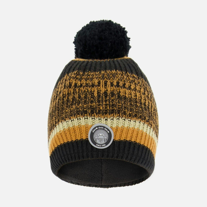 Lined Knit Pompom Hat Black And Brown
