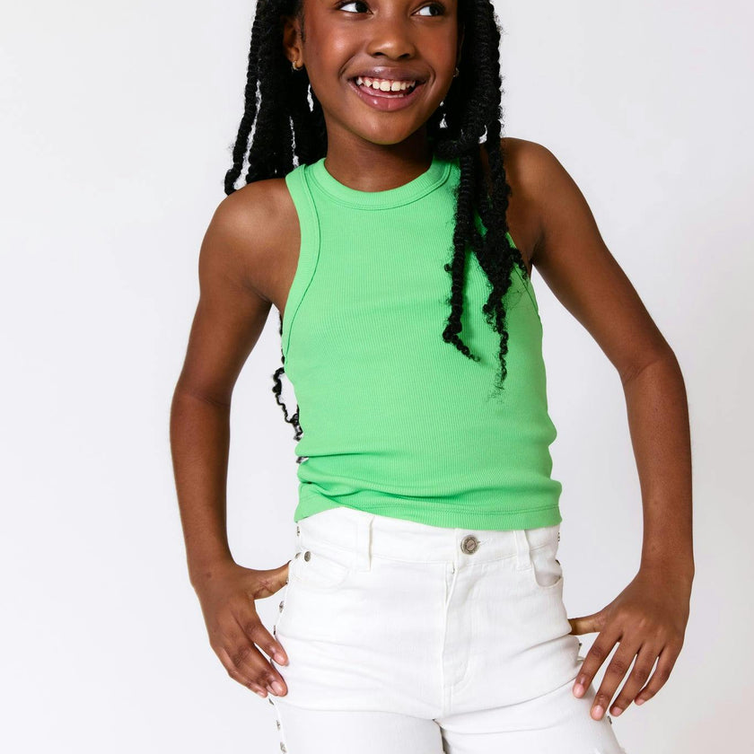 Girls Rib Tank in Tropic Green