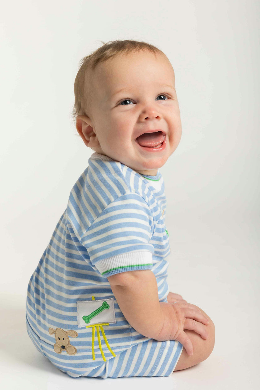 Stripe Knit Shortall With Painting Dog