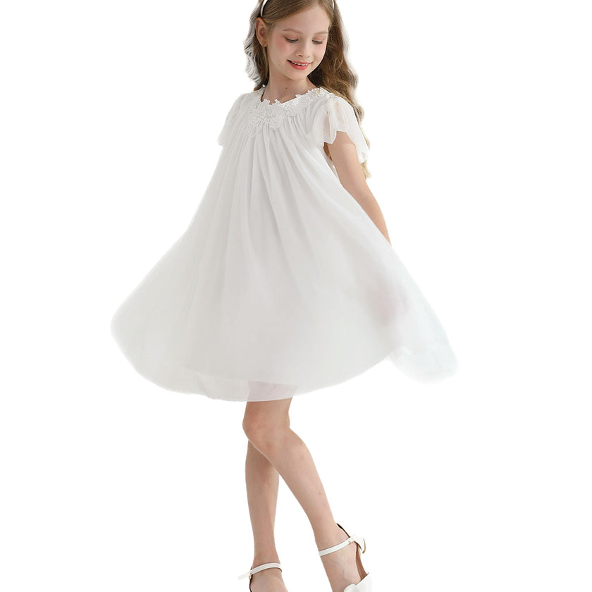 White Flower Accent Constance Dress