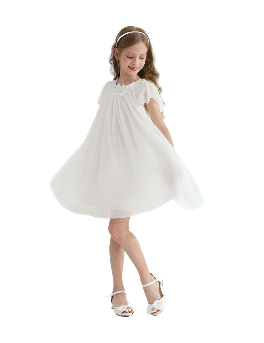 White Flower Accent Constance Dress