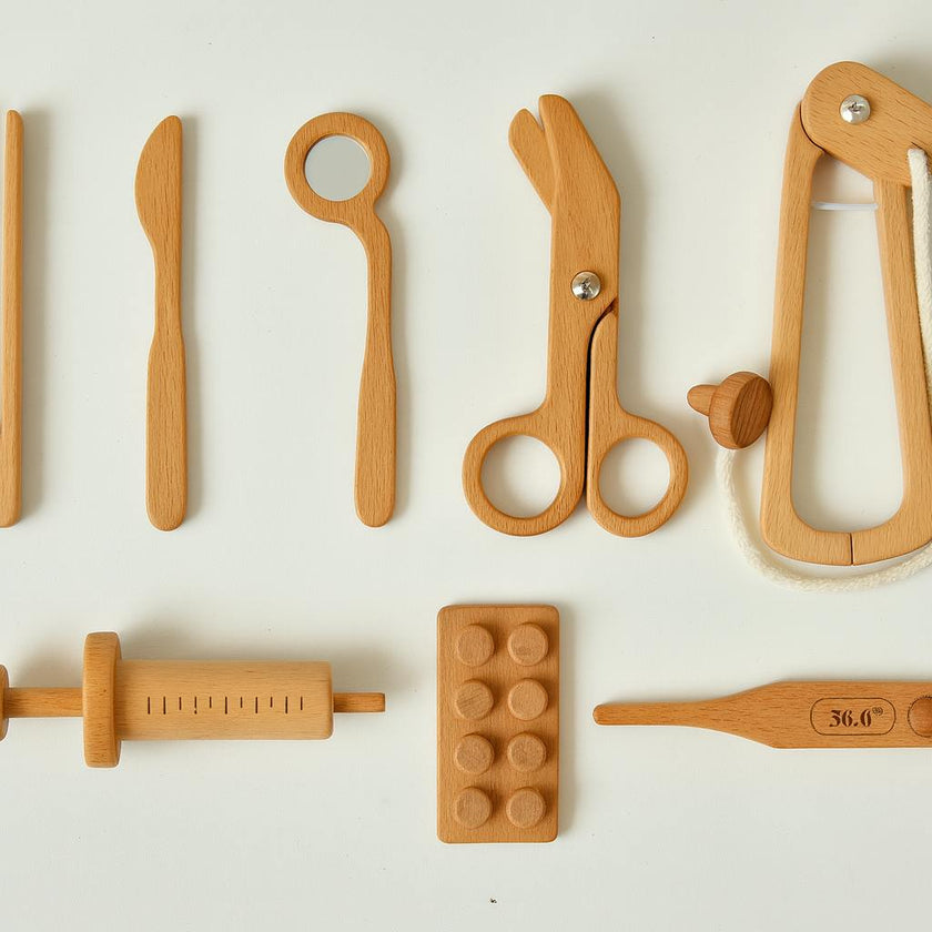Wooden Doctor Pretend Play Set – Montessori Medical Tools for Kids
