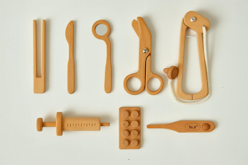 Wooden Doctor Pretend Play Set – Montessori Medical Tools for Kids