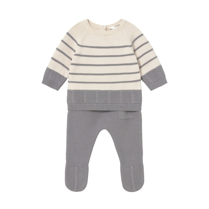 Grey Knitted Baby Sweater and Pants Set
