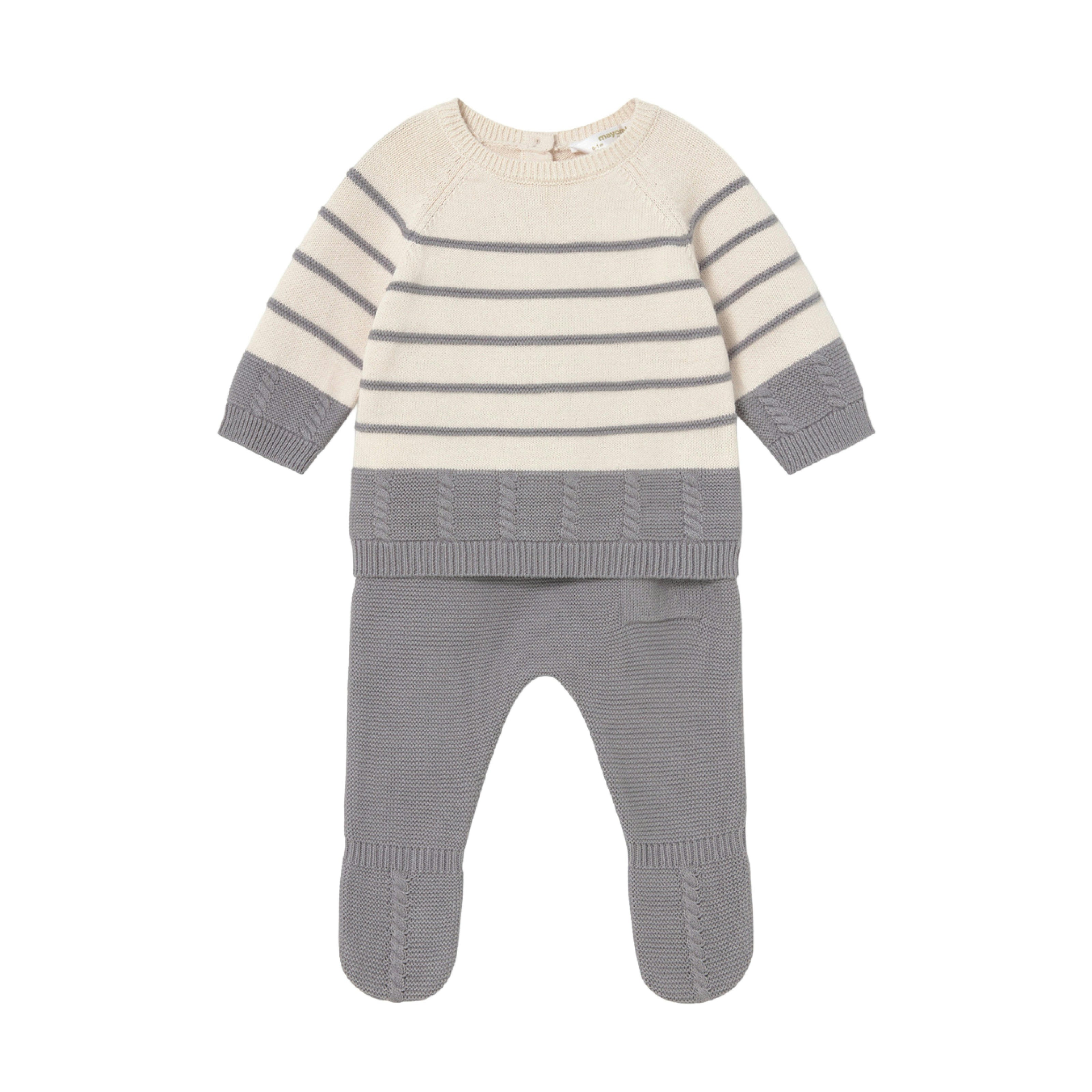 Grey Knitted Baby Sweater and Pants Set