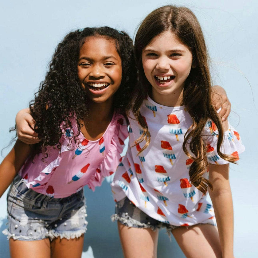 Pinkie Bomb Pop Ruffle Shoulder One-Piece Swimsuit