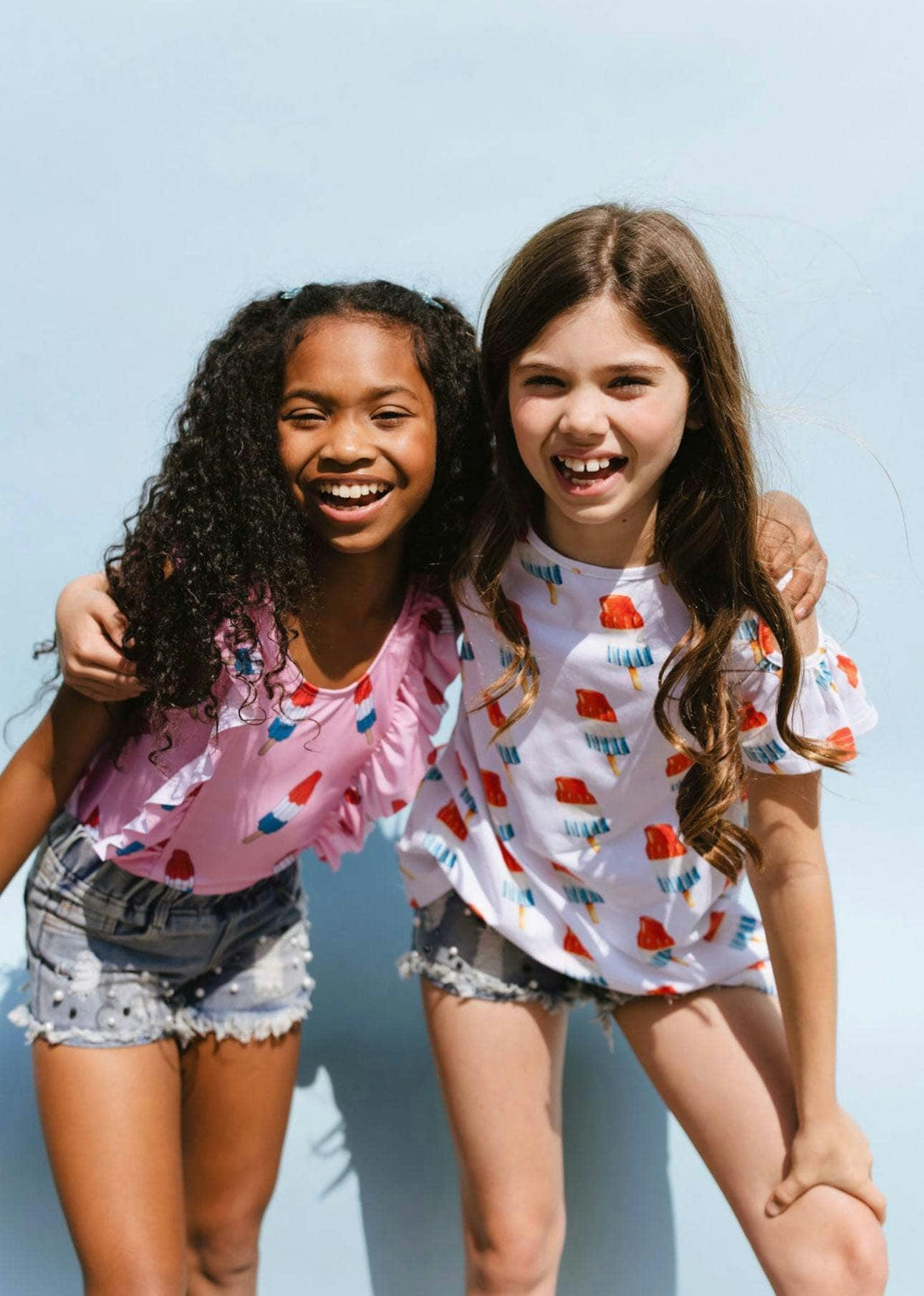 Pinkie Bomb Pop Ruffle Shoulder One-Piece Swimsuit