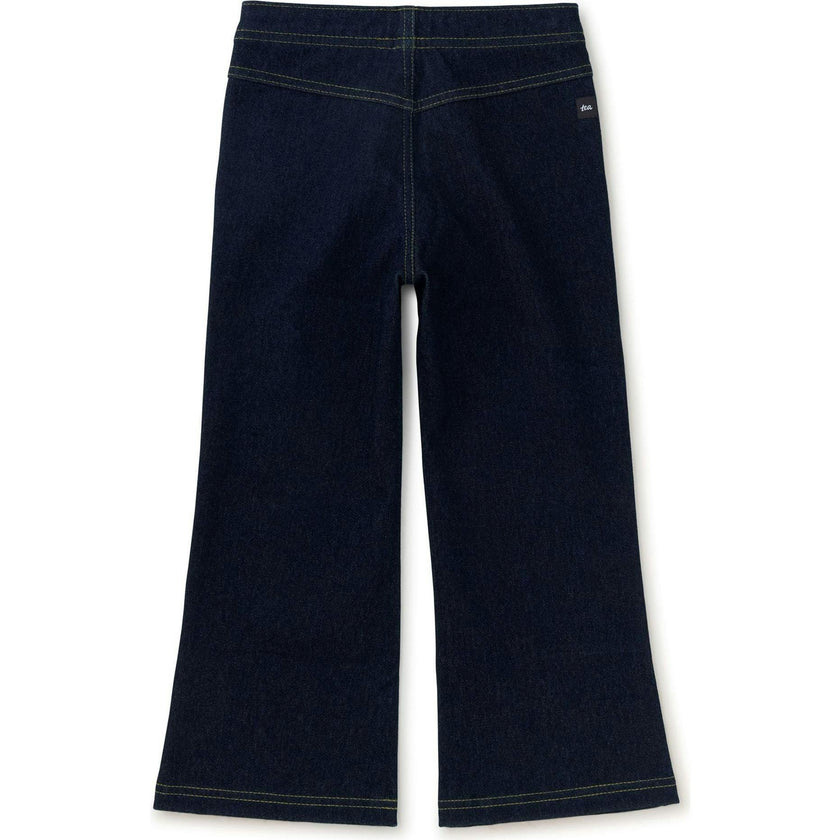 Denim-Like Drawstring Wide Leg Flare Pocket Pants, Blue