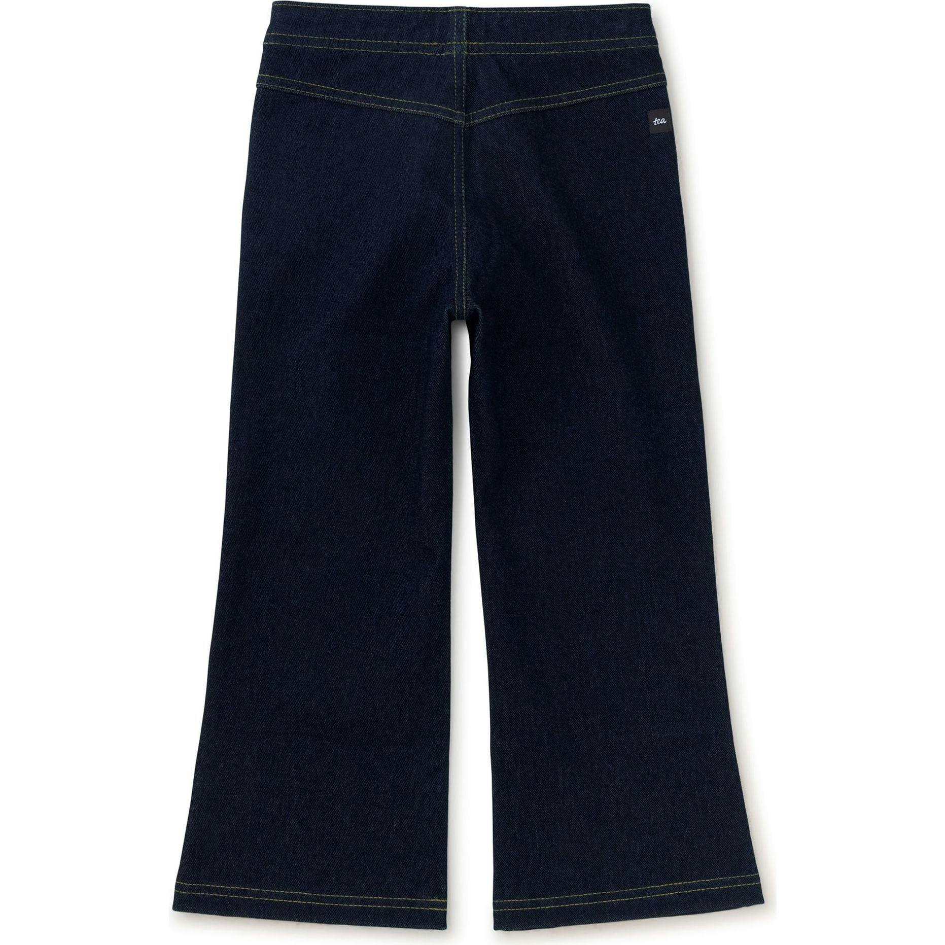 Denim-Like Drawstring Wide Leg Flare Pocket Pants, Blue