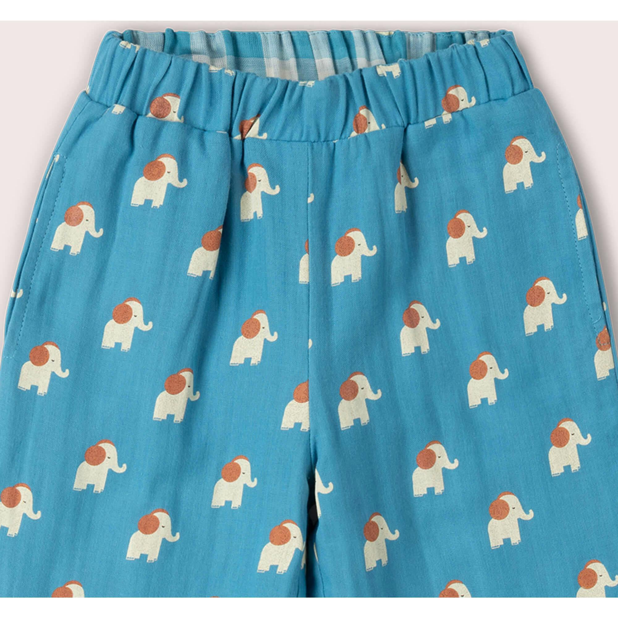 Blue Elephants Reversible Pull On Trousers, Blue