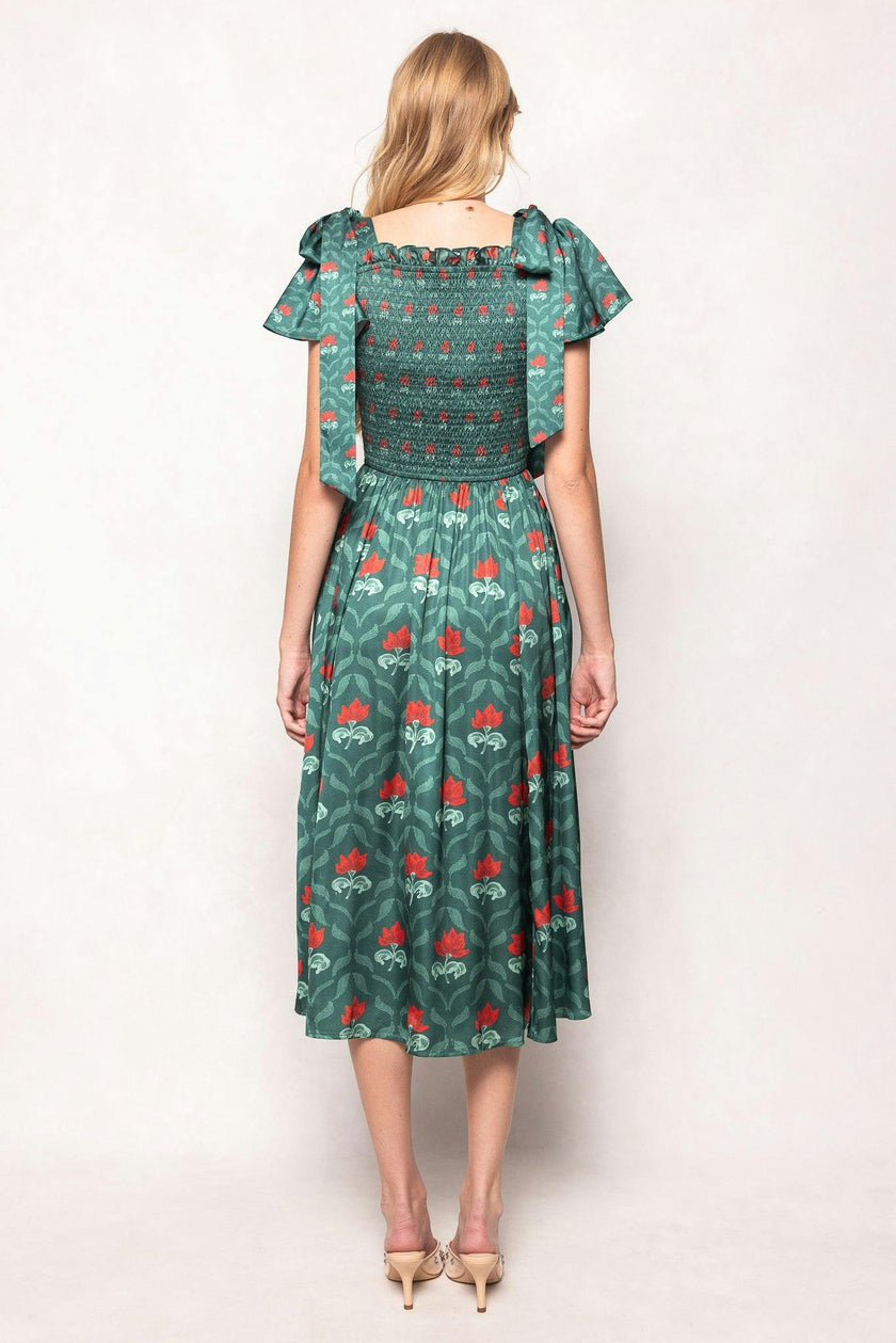 Rayna Dress in Green Floral Block