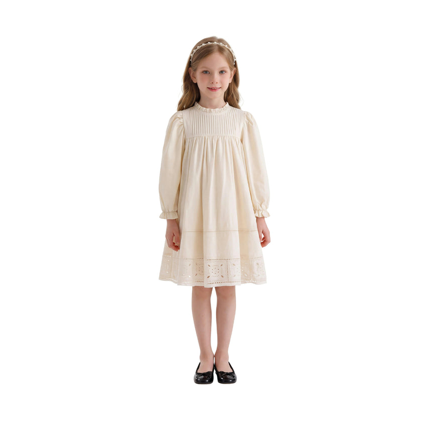 Beige Eyelet Embroidered Dress