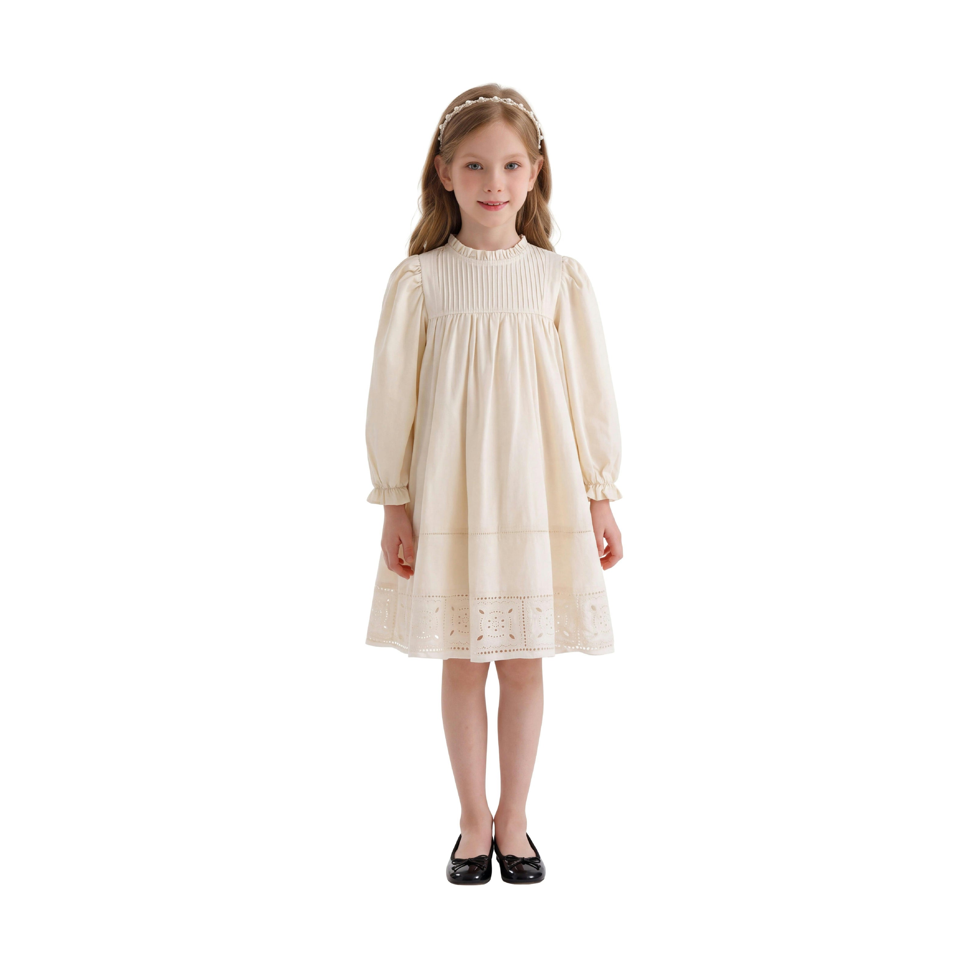 Beige Eyelet Embroidered Dress