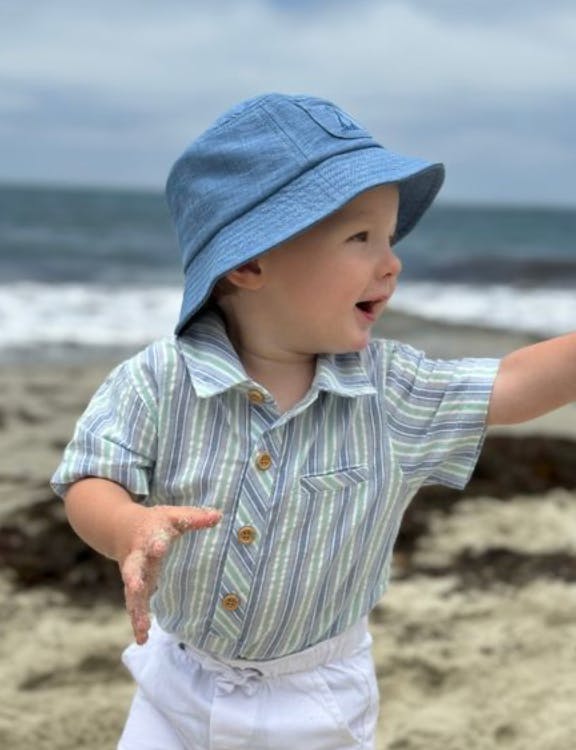 CHAMBRAY/MINT STRIPE HELFORD WOVEN ONESIE