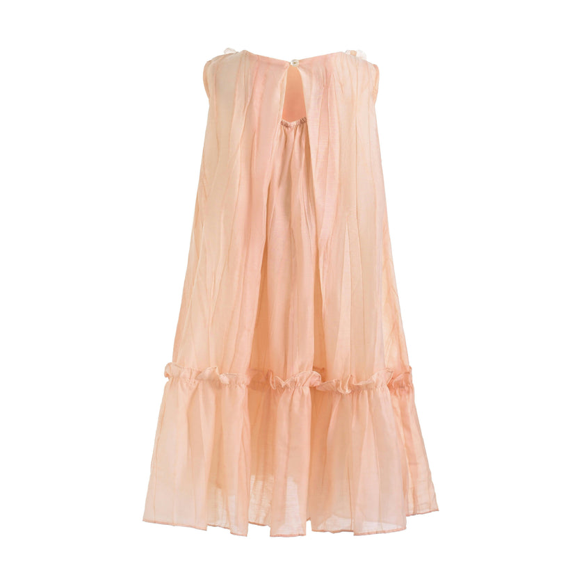 Peach Mariselle Floral Ruffle Dress