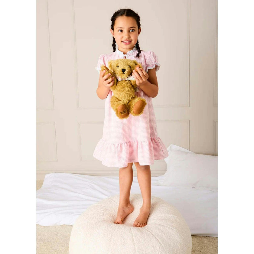 Beauchamp Gingham Ruffle Hem Floral Trim Night Dress in Pink (18mths- 10yrs)