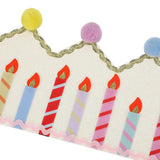 Packed Party Birthday Wishes Reusable Glitter Pom Pom Crown - Metallic Fabric Birthday Candle Crown with Multicolor Poms and Adjustable Satin Ties