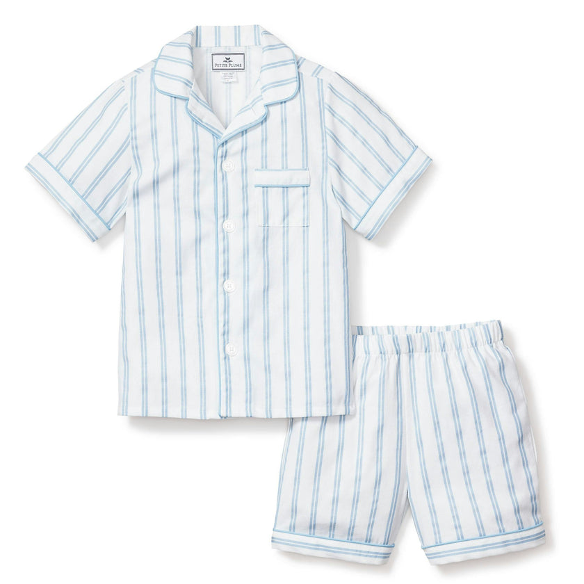 Kid's Twill Pajama Short Set in Periwinkle Stripe