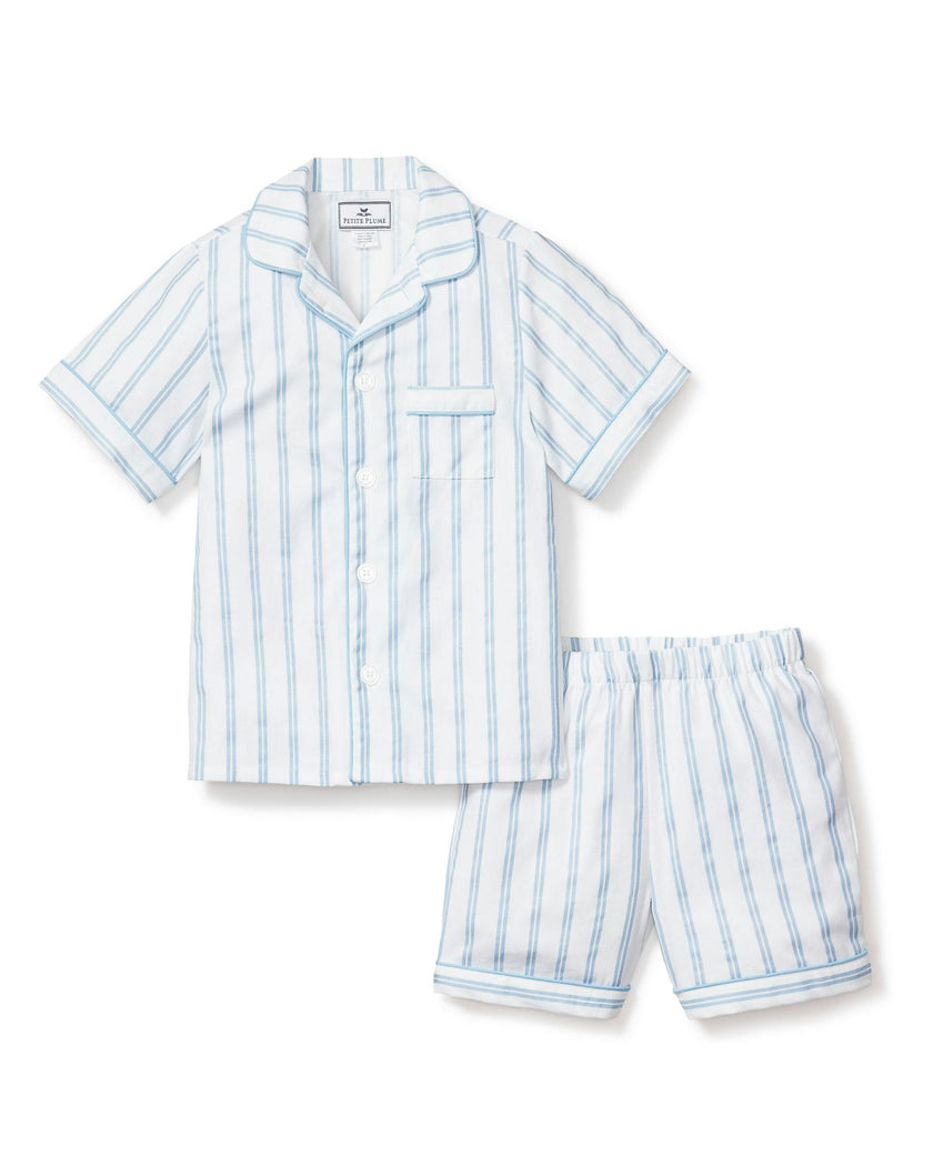 Kid's Twill Pajama Short Set in Periwinkle Stripe