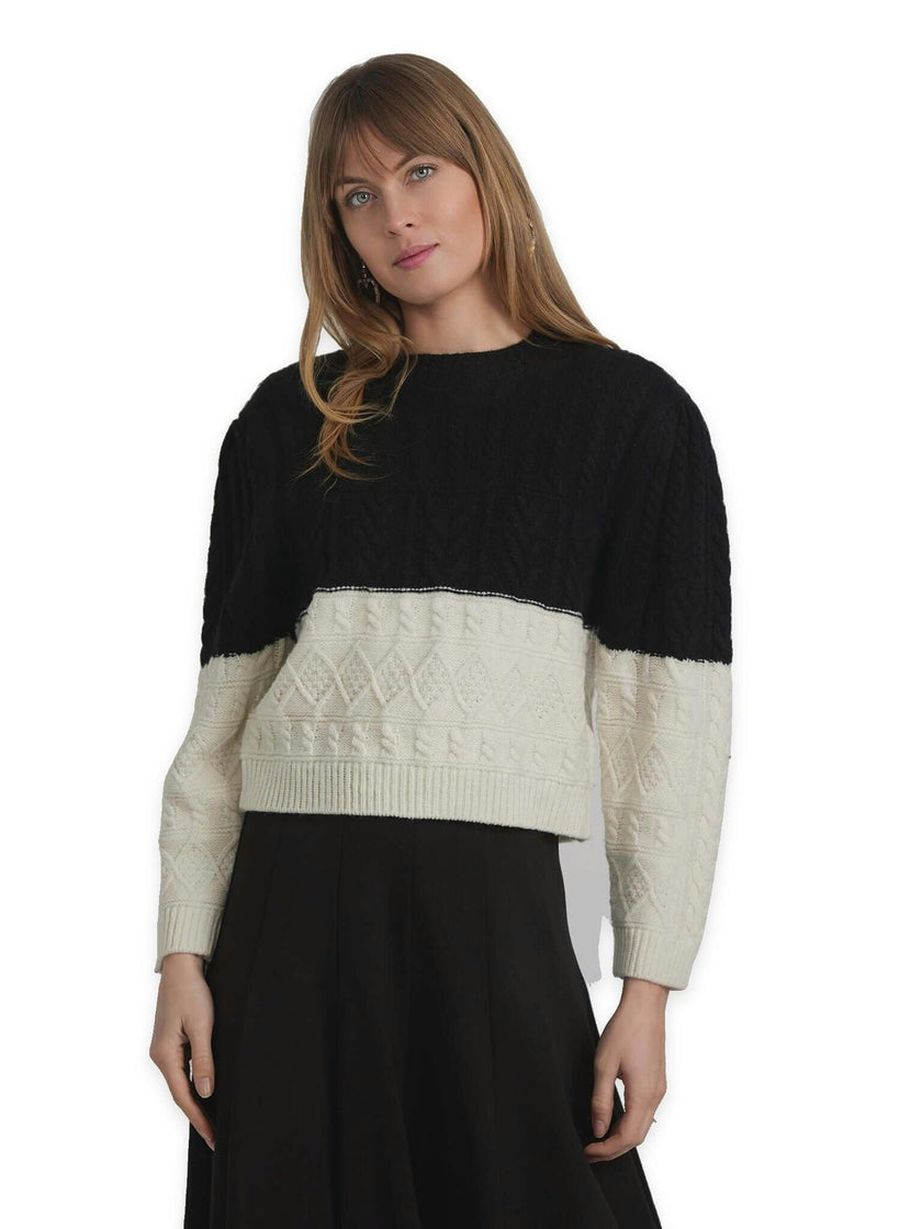 Cropped 2 Tone Cable Knit Sweater