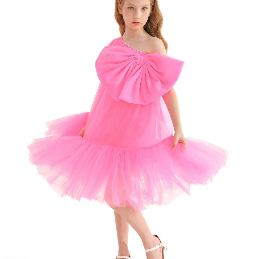Pink Maggi Neon Bow Tulle Dress
