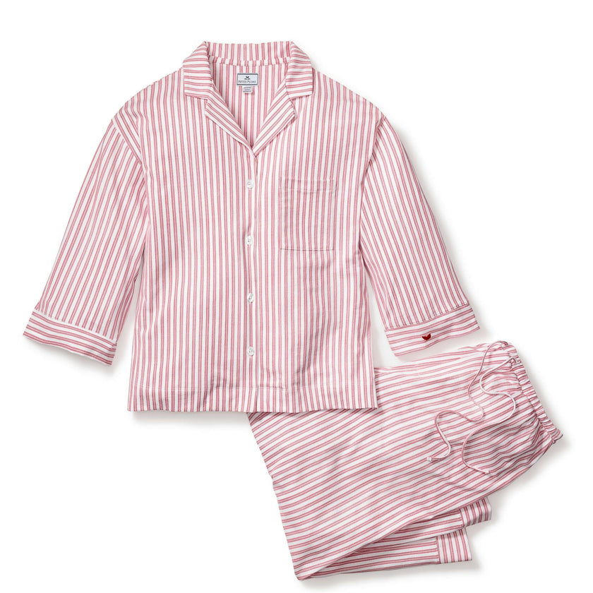 The Olivia Wide Leg Pima Pajama Set in Antique Red Ticking
