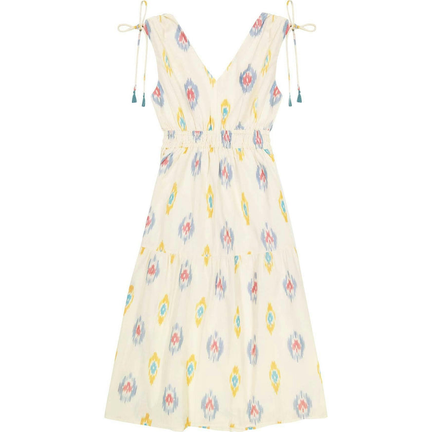 Women's Noemie Ruched Shoulder-Tie Ikat Maxi Dress, Multi