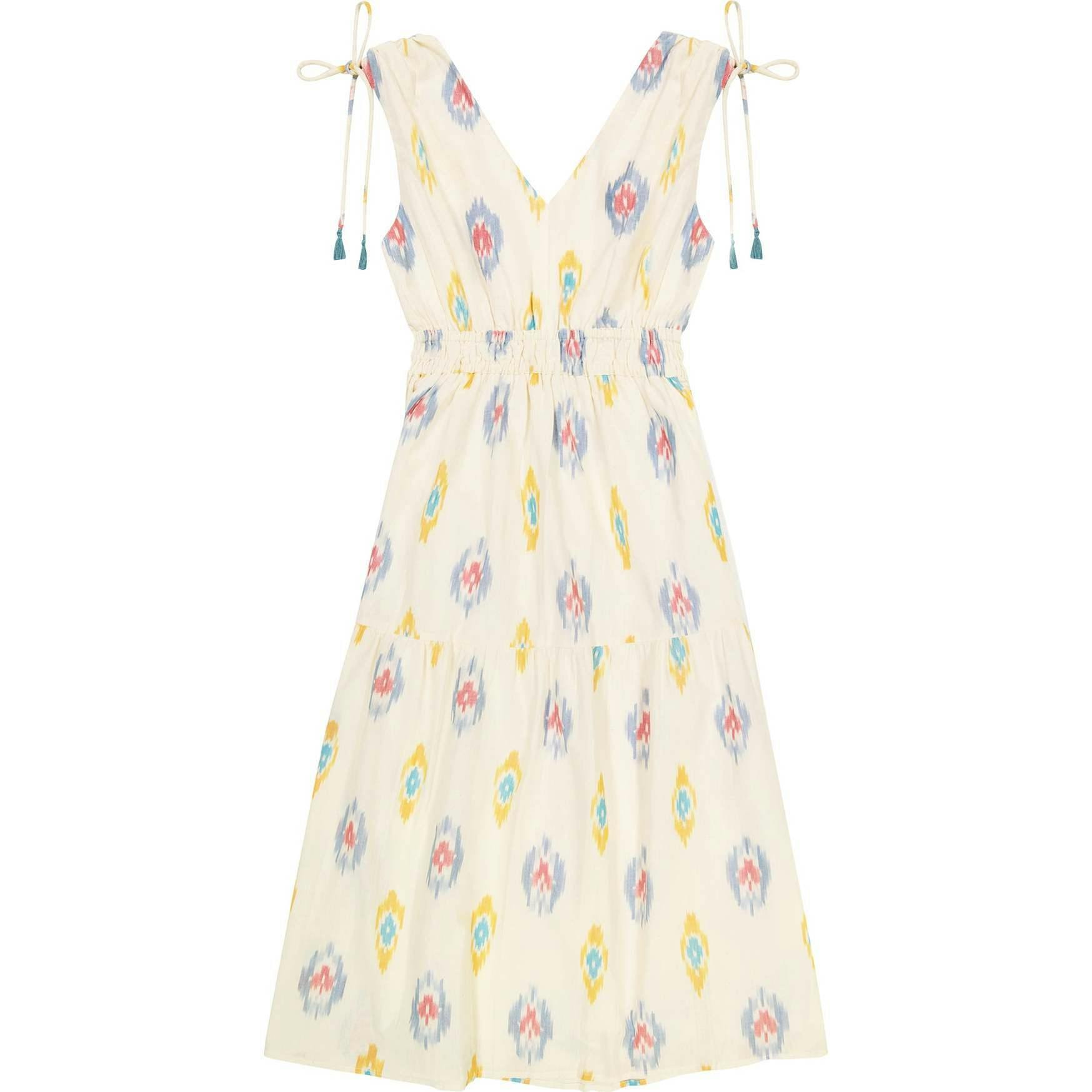 Women's Noemie Ruched Shoulder-Tie Ikat Maxi Dress, Multi