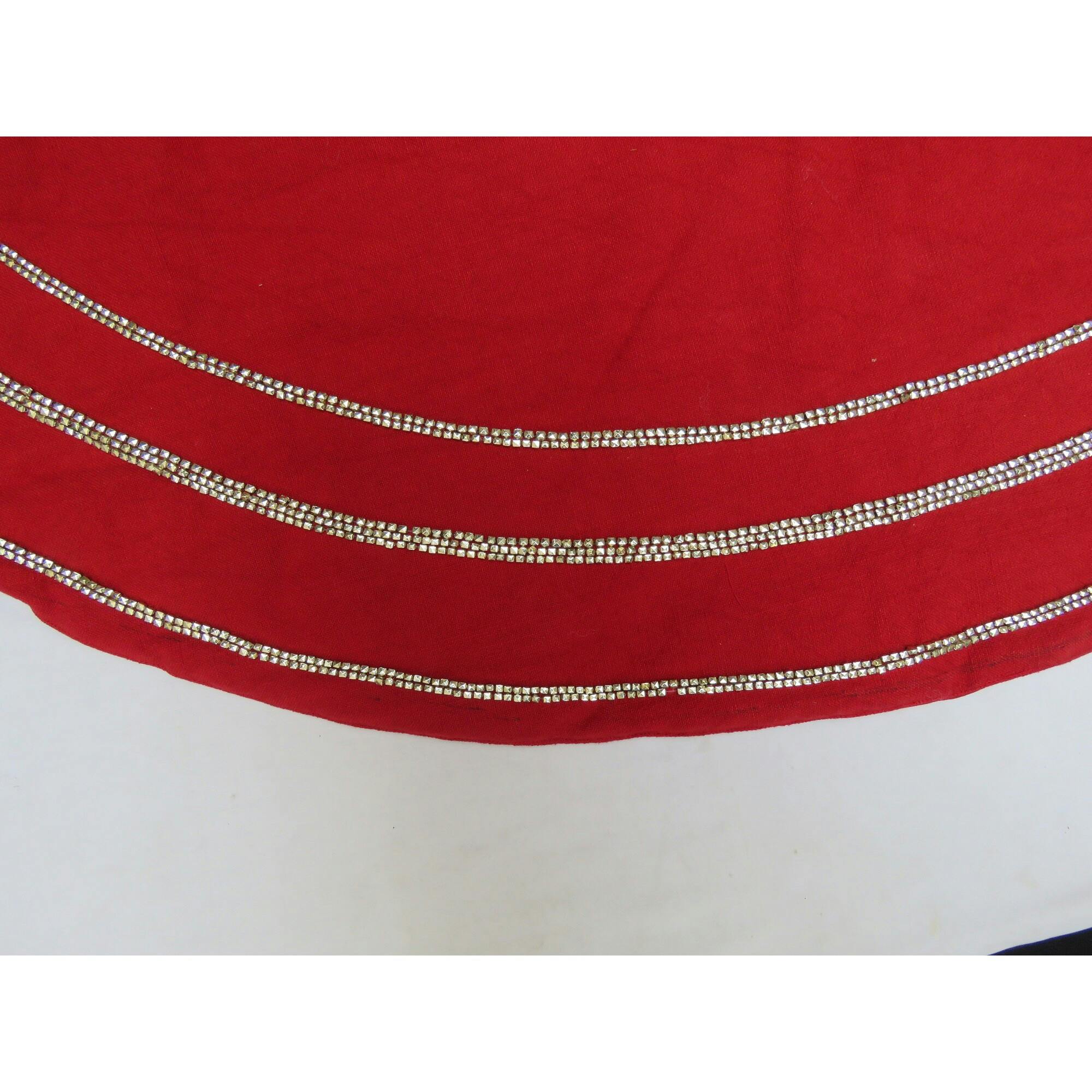Concentric Nailhead Circles Christmas Tree Skirt in Red Linen - 60
