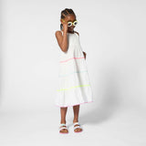 White & Multicolor Trim Kids’ Dress
