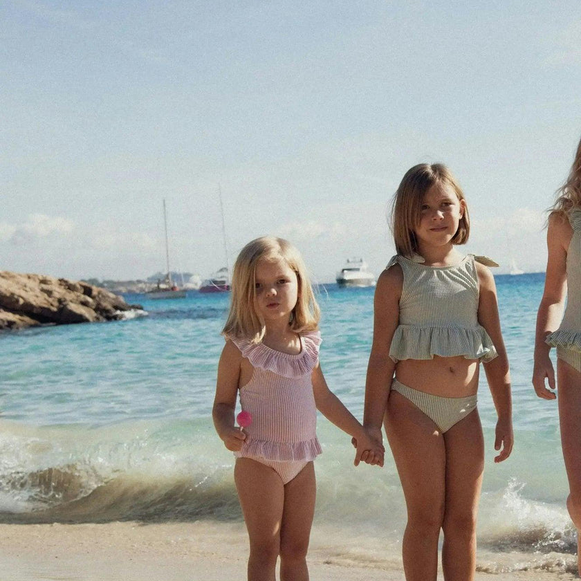 Girls' two-piece swimsuit with green stripes | CANDY 2P