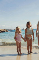 Girls' two-piece swimsuit with green stripes | CANDY 2P
