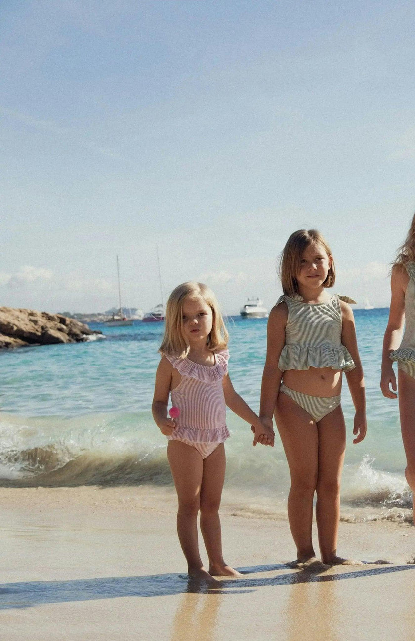 Girls' two-piece swimsuit with green stripes | CANDY 2P