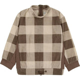 Corduroy Plaid Mao Collar Long Sleeve Toggle Top