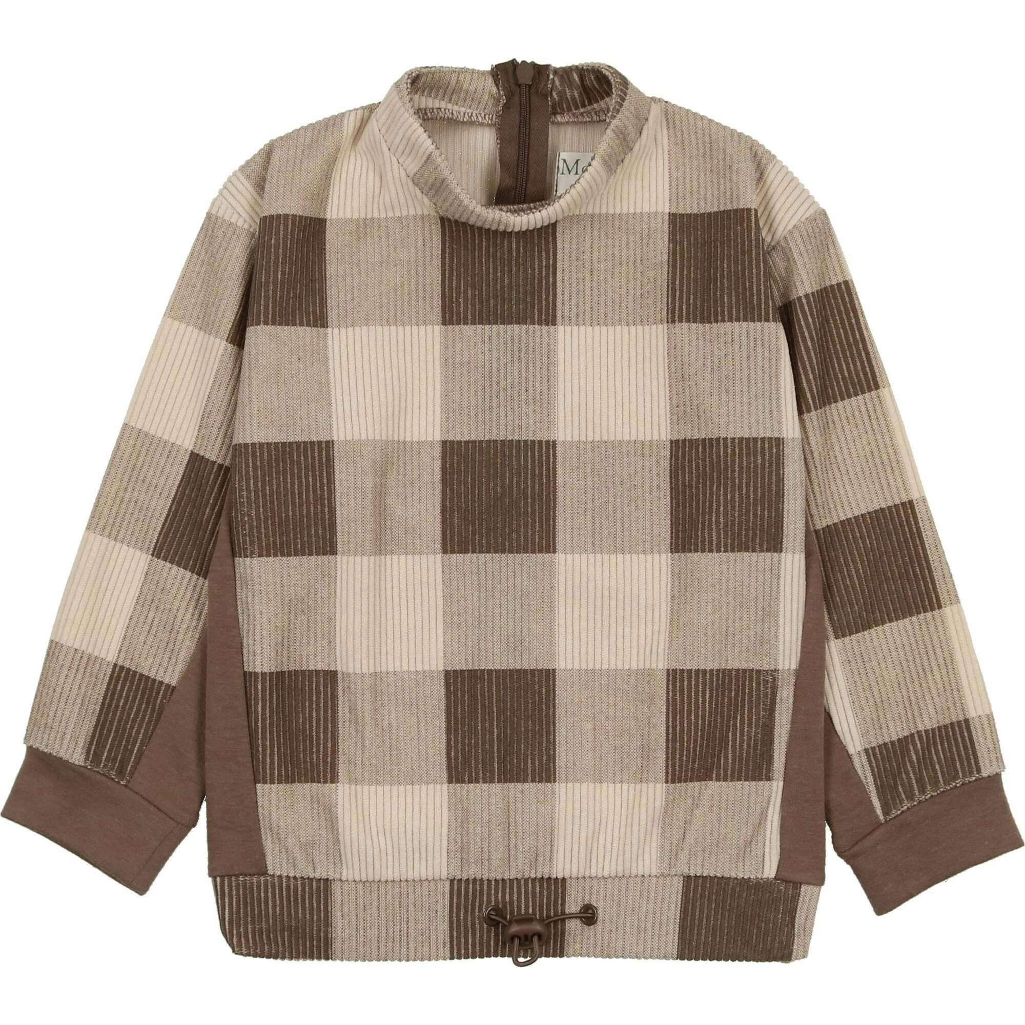 Corduroy Plaid Mao Collar Long Sleeve Toggle Top
