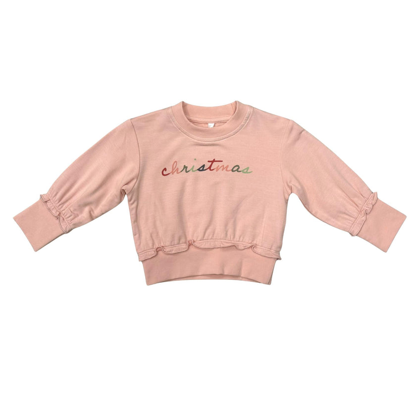 Girls Ruffle Hem Sweatshirt in Christmas