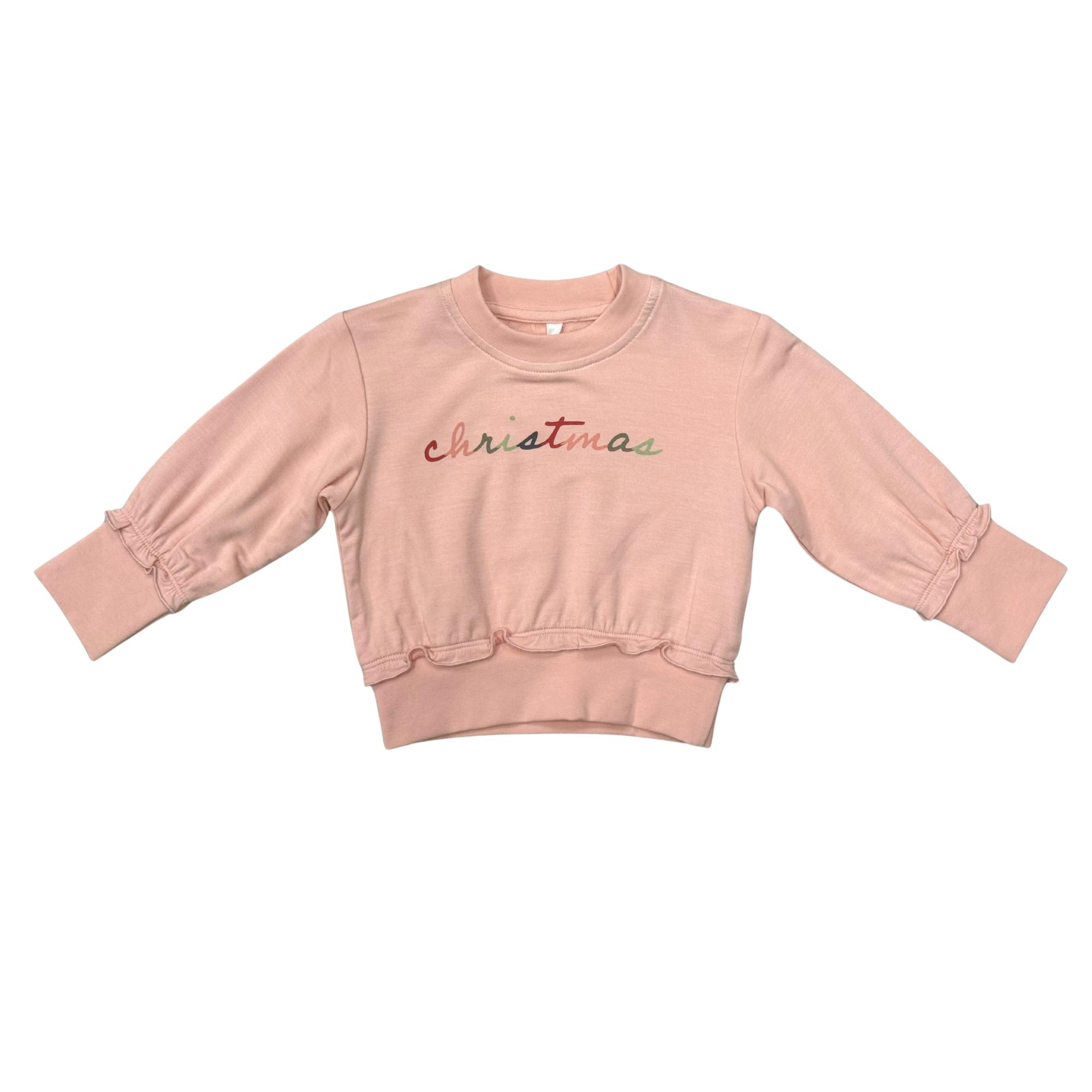 Girls Ruffle Hem Sweatshirt in Christmas