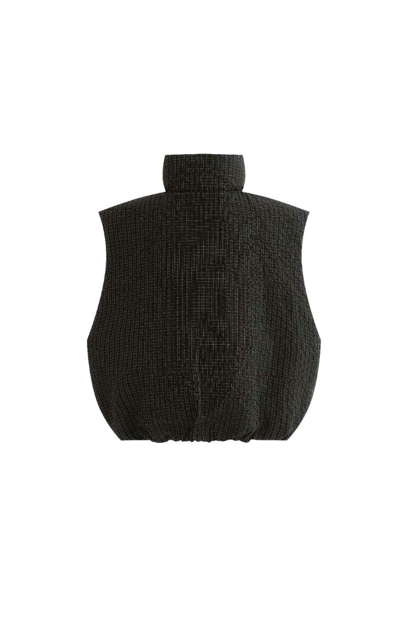 Black Grid-Pattern Quilted Vest