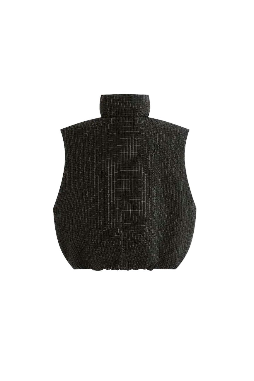 Black Grid-Pattern Quilted Vest