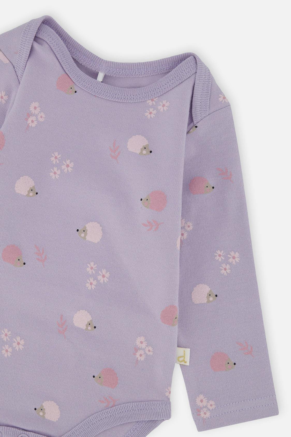 Organic Cotton Onesie Purple Hedgehog Print